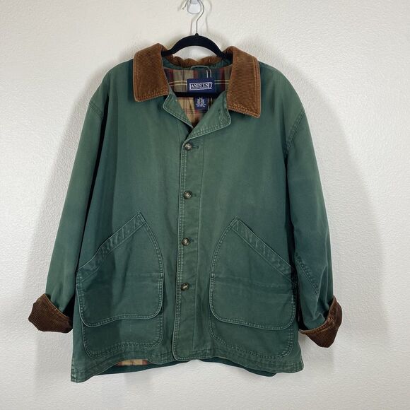 VTG Lands End Jacket Mens XL Green Chore Barn Flannel Hipster Corduroy Sun Faded